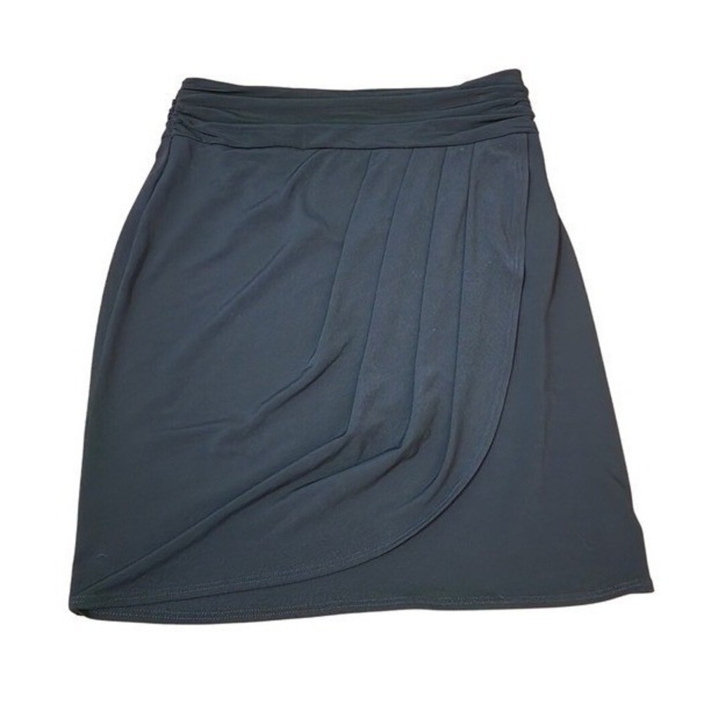 Cache Black Stretch Fabric Draped Pleated Front Faux Wrap Skirt Mini USA XS